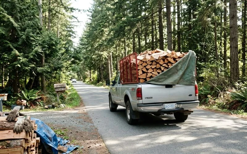 A quiet Peninsula delivery route with the truck on its way to a customer
