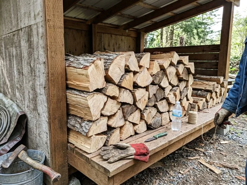 A close-up of cleanly split, seasoned Douglas fir and hemlock firewood